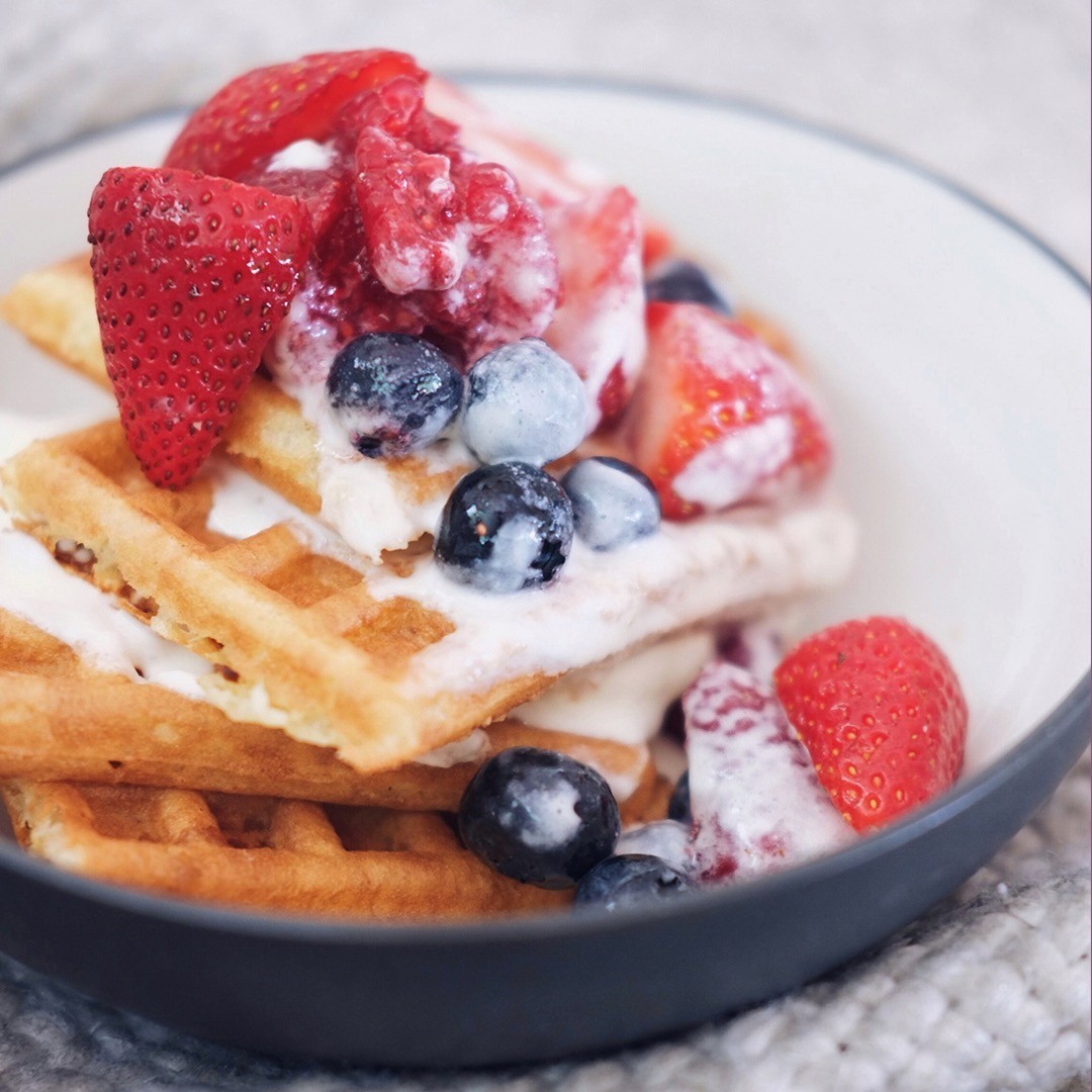 Honey Berry Cafe Waffles Berries and Cream